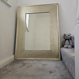 Large silver framed mirror
Fixings to the back as shown iin photo 2
Size W 83cm L 108cm
Collection only please