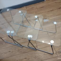 Nest of three glass tables

45cm(w) x45cm(d) x 48cm(h)
41cm(w) x45cm(d) x 43cm(h)
37cm(w) x45cm(d) x 39cm(h)