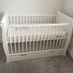 Cot bed and mattress for sale

Cot can turn into a kids bed by removing the side frame

Comes with under bed drawer for additional storage

Good condition and no longer needed

Comes flat packed so easy to collect and take away