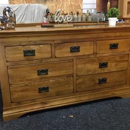 Solid oak rustic chest of drawers in fabulous condition. A really heavy piece of quality furniture built to last with 7 x solid storage drawers inside. The unit measures 139cm wide x 43cm deep x 77cm tall. Viewing/collection is Leeds LS24 & delivery is available if required - £295