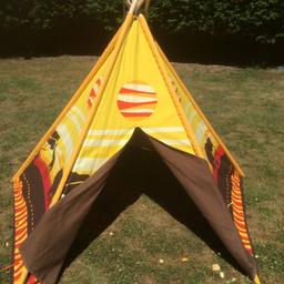 Wigwam Teepee Kids Play Tent
Elephants and Giraffes African Safari Wigwam Teepee Kids Play Tent
Brown Yellow Children's wigwam tent teepee featuring images of elephants and giraffes with orange coloured edging and a contrasting brown groundsheet.
Features Four wooden poles with canvas sides and floor
Suitable for children aged three years and upwards
For indoor and outdoor use so ideal for play rooms, bedrooms and the garden
Gently wipe with damp cloth
160 cm (5.3 ft) high x 107 cm (3.6 ft) across the base

No PayPal payments or bank transfers.
No posting items, no offers.
Do not reply saying you'll send GLS or any other courier with cash.
Buyer to view the item to check & agree condition.
Cash on collection from B90
