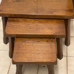 A set of 3 nesting tables in the style of Charlotte Perriand. Could also be used as small stools.

In very good used condition.
Thick solid oak tops
Viewing welcome
