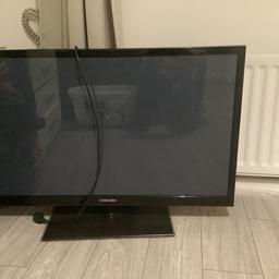 43inch fully working Samsung plasma tv not smart! With remote no back on remote and the tv cable was damaged but was taped up. Doesn’t affect the tv still works as should.