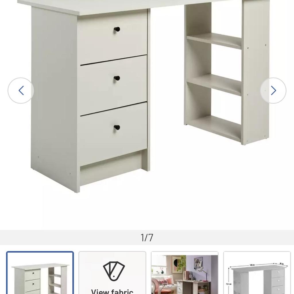 White desk for sale brought from Argos and selling due to lack of space, in very good condition. Comes with three drawers and three shelves photos have the size