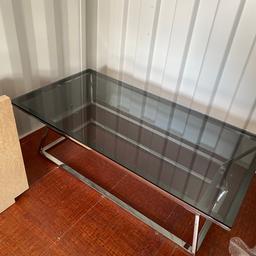 Immaculate Black Smoke Glass (Heavy) Silver Base Coffee Table A MUST SEE Size 49” Wide x 25.5” Depth x 15.5” High Toughened Glass in lock up due to moving house