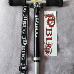 JD Bug Scooter Chrome T-Tube with Spring Loaded Handlebars and Grips. Black Steering Tube with Quick Release Clamp and Collar Clamp. Also included is the Black and White Carrying Strap and a Burgundy and White Footplate Sticker. Collection Only. B90 4XA. No Returns or Refunds. Urgent collection advised as item remains for sale till payment is received.
