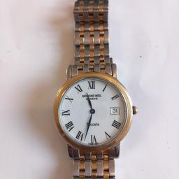 Used in a v good condition 
White dial with Date
Golden bezel
Stainless case
Stainless Steel strap with golden lines 
Fully functioning as it should be 
100% original otherwise money back guarantee 
5564
T Swiss made T
Geneve
Suitable for both gender 
Water resistant 3ATM
Two hands (tones)
Could deliver locally at fuel charges 
For further queries call me 
07732141935
07301227582