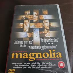 magnolia dvd starring Tom cruise, 
dvds in good condition used
any discs that are 15p each are also mix and match at 10 for £1
please look at my other items for sale as have a wide variety of dvds and games for sale
sorry but I do not accept PayPal or shpock wallet as payment and unfortunately I do not post due to working hours
collection only