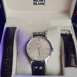 Montblanc Heritage Spirit automatic 110695 in excellent condition
Keeps excellent time, 42mm including crown, 41 mm without,
I have put on the brilliant blue strap to save wear and tear on the original but I have the original strap to be included,
This watch retails for over 2100 pounds,
Grab yourself a bargain