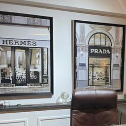 Prada & Hermes Artwork. Framed with glass.

Stunning Prada and Hermes vintage classic artwork. Beautiful black and gold frames with real glass. Very large. 2 pieces available. Cost around £650 each. Will sell for £250 for the pair.