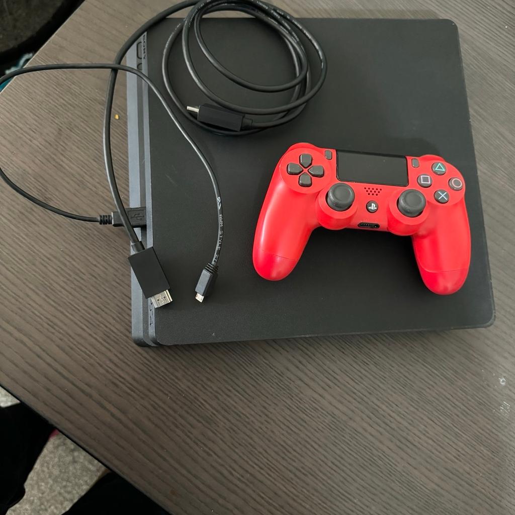 PS4 slim, 500gb with red controller, hdmi wire and power cable