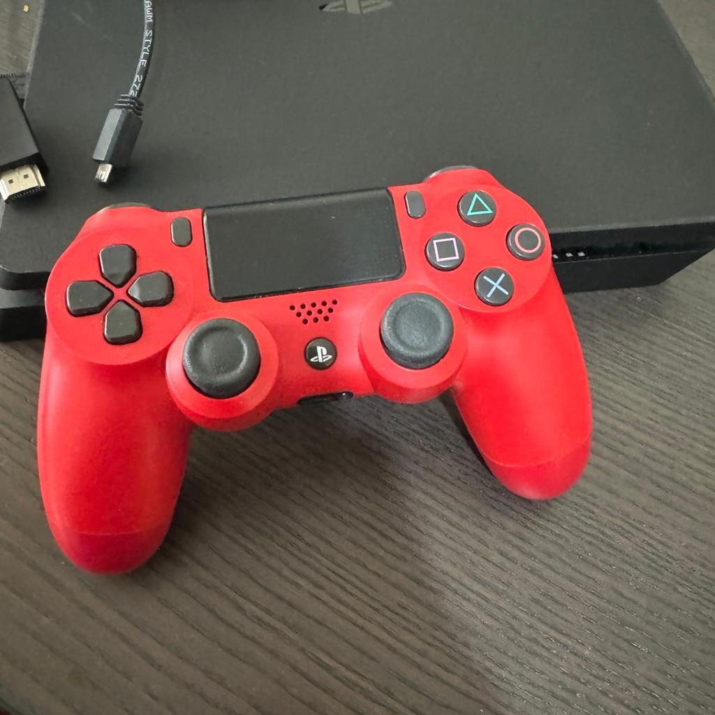 PS4 slim, 500gb with red controller, hdmi wire and power cable