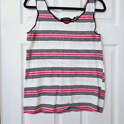 Striped vest top, slightly stretchy material, size 14.

cash and collection only, thanks.
possible delivery to Conisbrough on Saturday mornings only around 11 am.