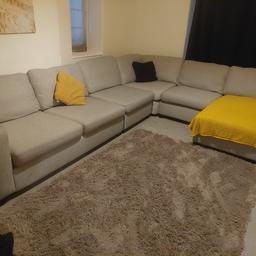 my dream sofa, I love it, it just needs some tlc, that's why I'm selling so cheap, it has water marks on chaise lounger and arms, needs a good clean and should look good, it also has cat scratches on corners, was originally over 2000 pounds from dfs
it has storage in chase lounger and is modula so you can change up the formation, I can't find my mesuing tape to be able to measure but can fit medium to large living rooms depending on formation.  
need someone to pick up late Monday or latest 6pm Tuesday. 
collection from Se1 4lp.