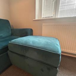 M&S Lincoln 3 Piece furniture set, 3 seater sofa bed, loveseat & footstool with storage. Peacock colour. 3 years old. Like new.