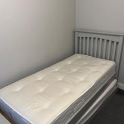 Grey wood slatted single bed with pull out bed (mattresses can be included)