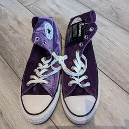 brand new (with tags), never worn purple velvet unisex hi-top trainers