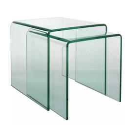 Brand new

The contemporary Gala set of 2 glass nested side tables creates a feeling of light, airy space in a room.
Made from slender, tempered glass, the tables have a minimalist design and complement a variety of home decors.
Part of the Gala collection.
•	Made from glass with a glass finish.
•	Size of largest table H42, W42, D42cm.
•	Size of medium table H38, W38, D38cm.
•	Fully assembled.

Collection from B20 Perry Barr Area only