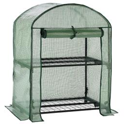 No room for a greenhouse? Or maybe it's already overflowing? Either way this mini greenhouse will provide a cosy home where your seedlings and plants can chill out without feeling too cold. The zip-it-down roll-it-up front opening provides easy access. To survive windy weather it comes complete with ground fixing pegs. Includes two griddled shelves - allowing drainage in-case you over water. Can be put up in minutes without the need for tools.

• Weather resistant polyethylene cover.
• Steel frame.
• Double zip up door.
• Ground fixing pegs for added stability.
• 2 shelves.
• Shelf size L62, D45.5cm.
• Size H90, W70, D50cm.
• Weight 2.7kg.
• 1 person self-assembly.

Collection from B20 Perry Barr Area