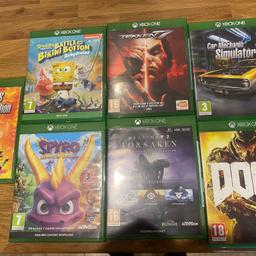 Rarely used games, great condition, couldn't add all images sadly, no longer needed as we have a series s console

Spongebob - £7
Spyro - £8
Destiny 2 - £7
Doom - £8
Car Mechanic Simulator - £10
Tekken7 - £6
Fire Fighter - £5