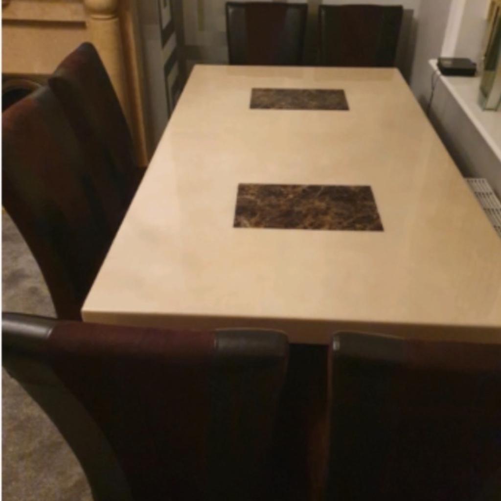 Marble dining table with 6 chairs, has few marks etc as you would expect as it’s been used. But they are hardly noticeable. £450