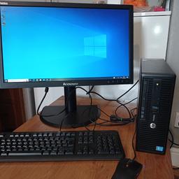 HP Windows 10 Desktop computer

Quad Core 3.0
8GB ram (upgradeable up to 16gb)
256gb SSD hard drive

Lenovo ThinkVision T24i-2L 23.8" FHD IPS LED Monitor - Raven Black with 4 USB ports

Multi input display 
VGA, DVi and Display Port input

Monitor is height adjustable 

HP slim keyboard
Gaming mouse
WiFi
USB 3.0
DVD ReWriter

Complete package of Ms Office 

Very fast machine, boot time less than a minute.

Only selling as we have upgraded to AIO pc

From smoke free home

Accrington