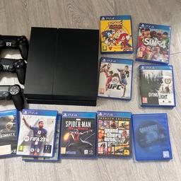 Second hand PS4 perfectly working condition and only some VERY minor marks from usual wear and tear.
Comes with 3 controllers and 10 games:
- FIFA 23
- Spider-Man Miles Morales
- Grand Theft Auto 5
- Call of Duty Infinite Warfare
- Sonic Mania Plus
- FIFA 17
- Mortal Kombat X
- Dying Light
- UFC
- The Sims 4

Includes power cable for PlayStation but no charging cable for controllers (any standard charger will work, available £2 on Amazon).

Free collection from Windsor, or deliver anywhere in UK for £5.