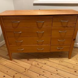 Solid chest of drawers - few marks so might need a sand and varnish/paint.

113cm wide
40cm deep
80cm tall