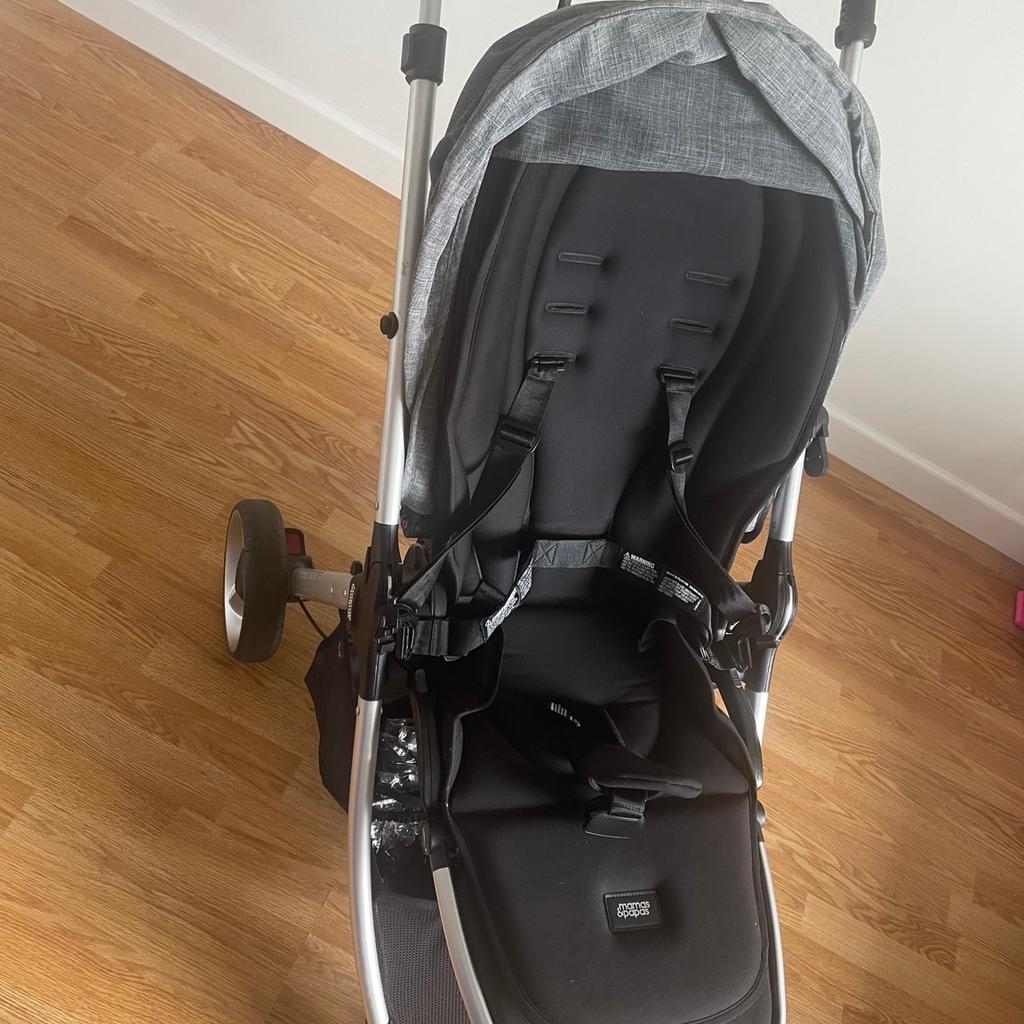 Mamas and Papas FlipXT2 Grey Marl travel system

Included :
•Black Car seat
•Isofix base (not pictured but can provide one if needed)
•Carry cot with cover (hardly used)
•Push chair and bumper bar- can face either way, with a lie-flat option
•Adaptors to attach car seat to pram
•Cup holder
•Rain cover (has a hole in, can provide picture)
•Parasol

Has been used but in a good condition.
There are small holes in the pram basket (shown in last picture) but they’re not big enough to affect use. Can be used in three different ways (car seat, carry cot and pushchair)
It’s really easy to fold down, can be done with one hand.

The hood has an optional air vent and a small window so that you can see baby when facing away.

Non-smoker/ pet free household

Collection only