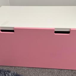 Ikea stuva toy storage and bench in pink and white, does also come with pink and white striped padded seat for top, from smoke free home, cash on collection only