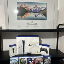 Items can be bought separately!
Ps5: Box contents
- Sony PlayStation 5 Model Group
- DualSense wireless controller
- Horizontal stand feet x 2
- HDMI cable
- USB cable
- AC power cord
- Printed materials
Monitor: HP M32f Full HD 31.5" VA LCD
Monitor - Black & Silver
Full HD 1920 x 1080p
Refresh rate: 75 Hz
Response time: 7 ms
Input: HDMI /VGA
Comes with: additional 6 Games, extra Ps5 Sony controller and controller charger.
PS5 includes 5 Years warranty
Monitor includes 3 Years warranty
Controllers includes 3 Years warranty.