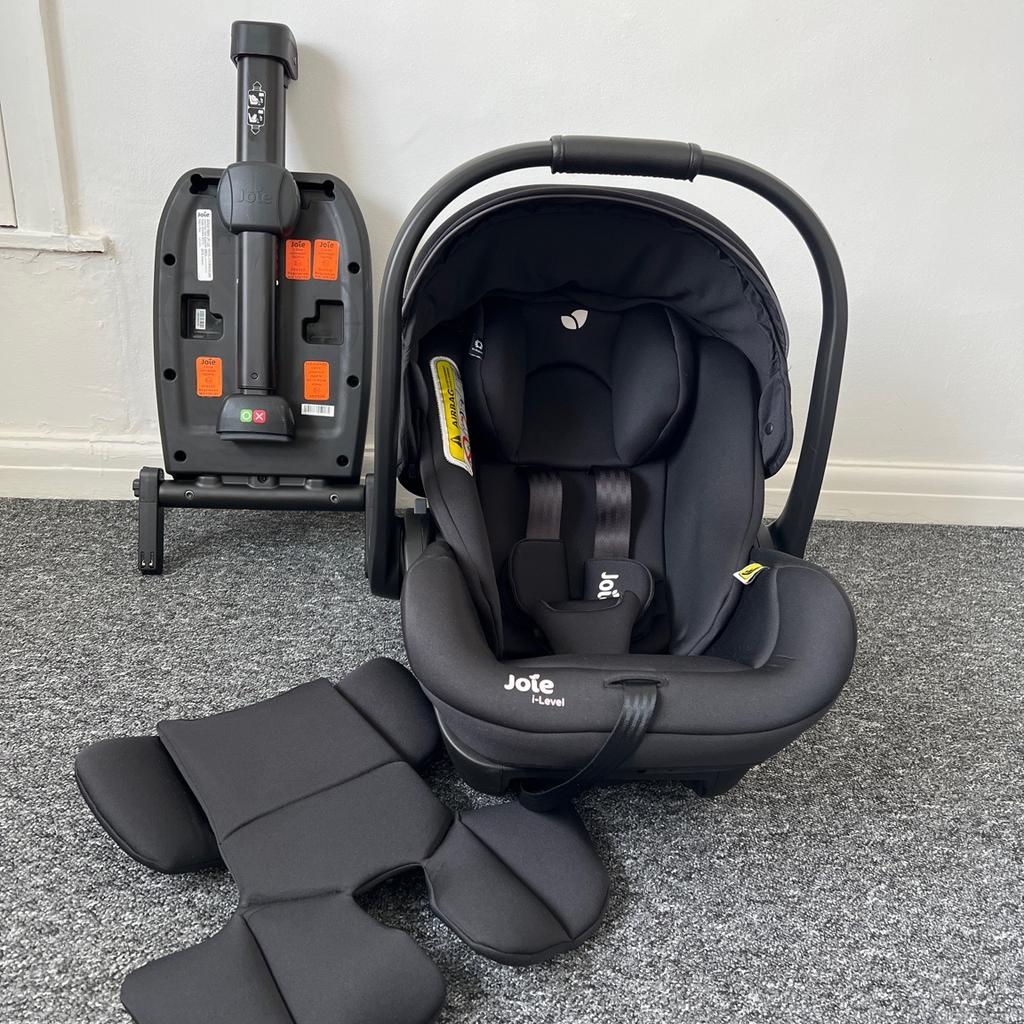 Used few time only for taxi trips. Isofix base never used.

Features:
• Suitable rearward facing from birth to 85cm, and less than 13kg
• Converts to a flat reclining seat at a comfy and cosy 157° angle - can be utilised in a vehicle or pushchair
• Features patented Intelli-Fit™ foam for exclusive first-ever side impact protection
• Exclusive Tri-Protect™ headrest offers 3 layers of security
• Grow Together™ multi-height headrest and harness system which adjusts simultaneously
• Removable full body insert
• Can be attached to a pushchair as a lie-flat carry cot or infant carrier
• Multi-position, ergonomic carry handle with soft-grip
• Easy buckling 3-point harness with padded covers
• Retractable, removable sun canopy
• Comes complete with an ISOFIX base
• Compatible with Joie mytrax™, chrome dlx™ and litetrax™ 4 pushchairs, and with other pushchairs using Maxi-Cosi® car seat adapters