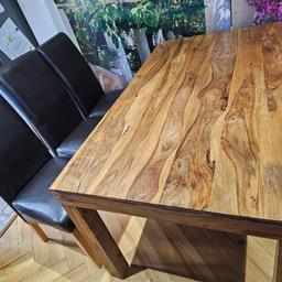 Dining table sheesham Wood in great condition no scratches as always use with cover on. 4 leather chairs strong sturdy can be used with cover on. 1 chair leather a bit worn see in pictures rest is in good condition 
Paid alot more 2years ago
Looking for £100 
Collection from alum rock b8 or can be delivered local for extra cost