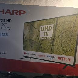Verkaufe 50 Zoll Smart TV von Sharp, 4k Ultra HD, ist wie neu, funktioniert einwandfrei, hat keine Kratzer oder ähnliche Beschädigungen, hat sogar noch die antistaub Folie und original Verpackung und natürlich Fernbedienung, vor einem Jahr gekauft. Preis ist VB