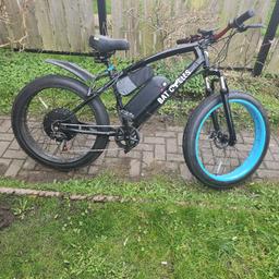 Front suspension fat tyre ebike pedal assiss and throttle top speed 45mph with colour screen Front light back light with indicators and alarm brand new 52volt battery and 2000w back wheel five speed modes pick up only from Bolton Ctv at my home for yours and mine safety