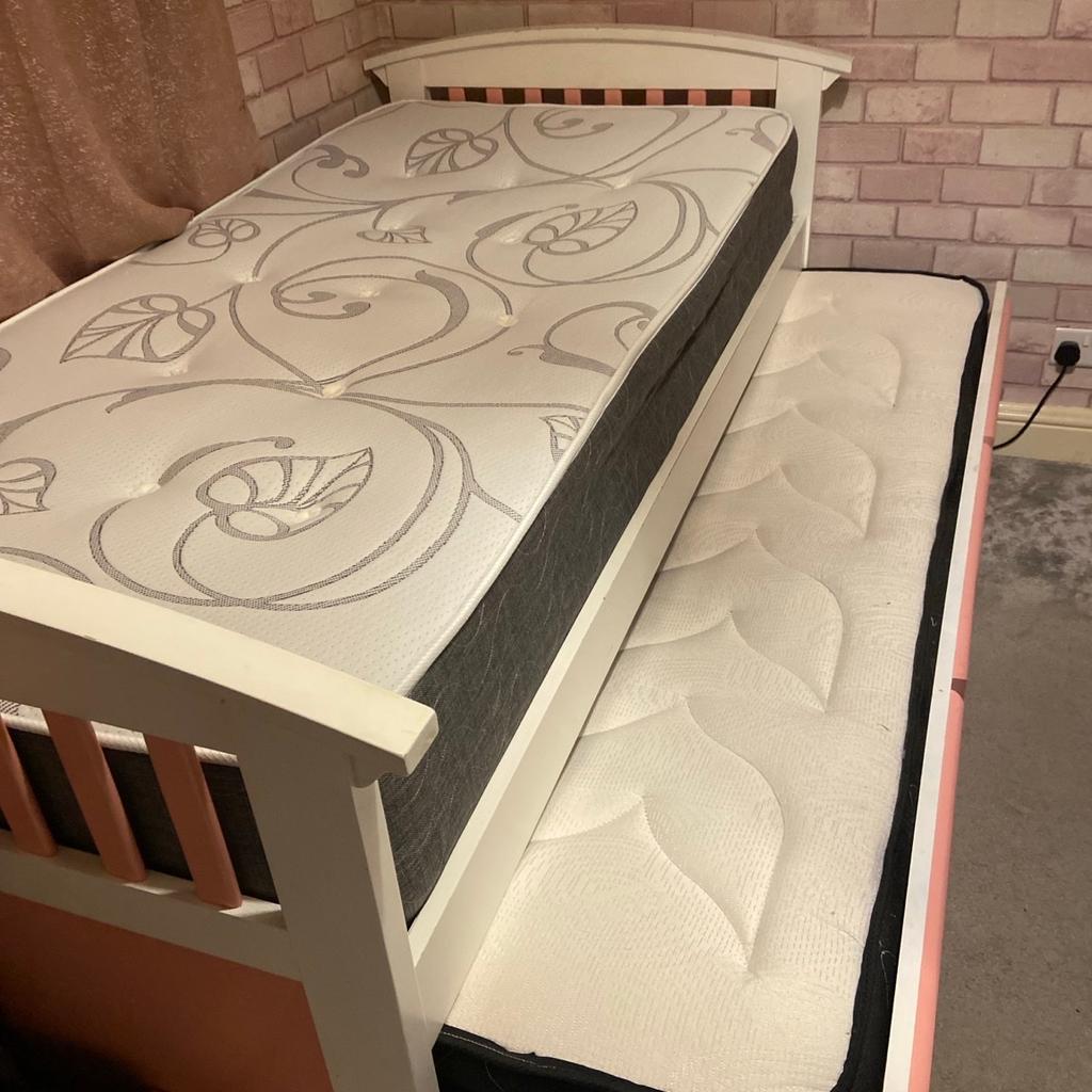 Pink and white Single bed with pull out guest bed and 3 draws