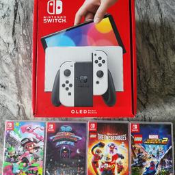 Nintendo switch oled 64gb plus 4 games for sale working perfectly excellent condition included all leads and 2 pads box tv stand pick up only cash only