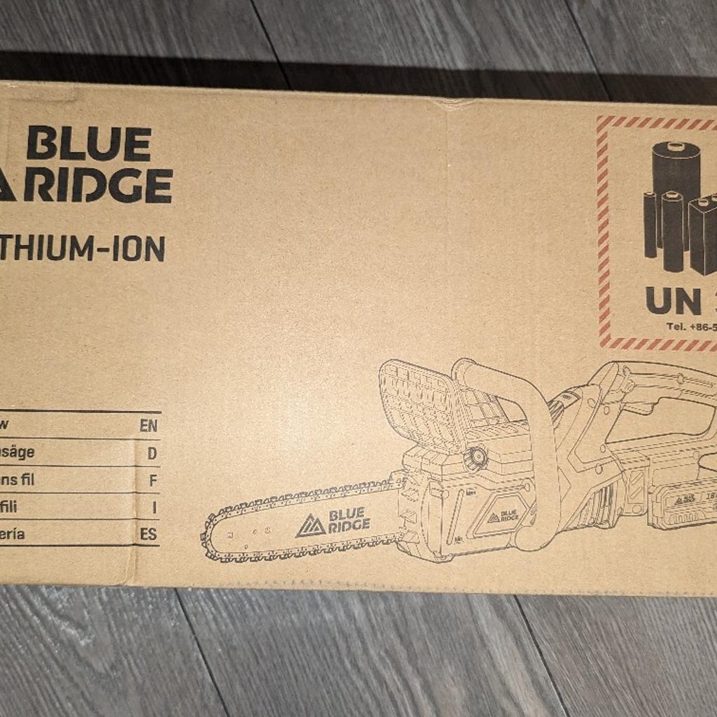 Brand new, boxed with instructions. 18V cordless chainsaw - Blue Ridge.
collection or delivery.