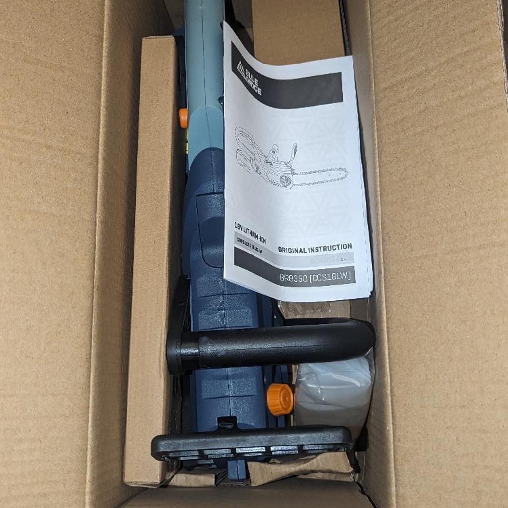 Brand new, boxed with instructions. 18V cordless chainsaw - Blue Ridge.
collection or delivery.