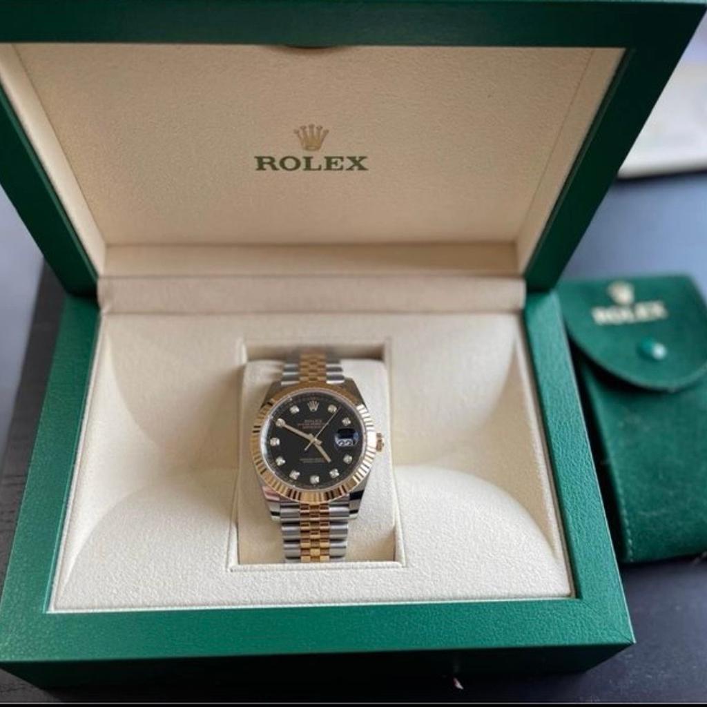 For sale is my Rolex Datejust 41mm

Registered December 2021
Full set - includes everything from shop when purchased new at Goldsmiths in Leicester

Original receipt of sale
Box & papers, swing tags everything.
Rolex Datejust 41mm
Ref: 126333
Fluted bezel
Yellow gold/steel rolesor
Black diamond dot dial
Jubilee bracelet

Immaculately presented, in the time I’ve owned this I’ve barely worn it, it was bought as a birthday present to myself. Some small surface markings on the clasp, never polished to keep originality

Please note: This is a meet up with a photo of your id beforehand m. The sale will take place at a well known local jewellers for safety

Scammers, time wasters and thieves need not apply. You will be reported and the police will be notified

Serious interest only