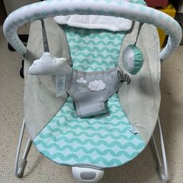 Ingenuity vibrating baby bouncer chair. Includes detachable head pillow and play bar. Only used for a couple of months so still plenty of use in it. From pet free and smoke free home.