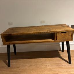 Custom made TV console for pocket living. 

Table Height 57 cm, length 100cm, Depth 35.5cm 

Drawer width 16cm, depth 12cm

Slight blemish on top surface as pictured.