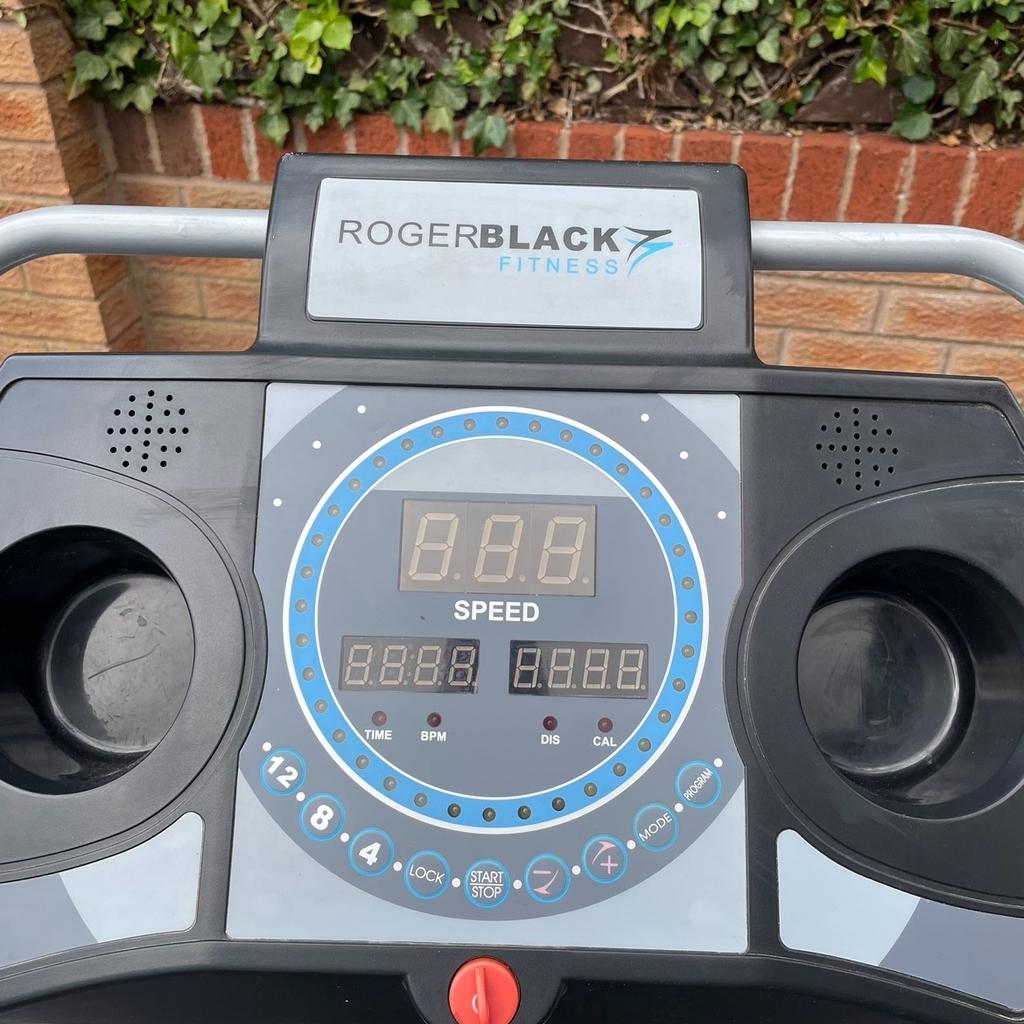 Roger Black treadmill
Good, clean working condition
10mph top speed
2 manual incline settings
110kg max user weight
Folds flat for easy storage/transportation
Small hole in belt from being stored in garage (doesn’t affect use)
Collection from Rotherham or can be delivered locally for a small fee