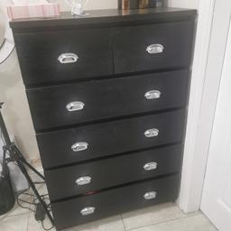Used in salon to store makeup. Strong sturdy draws. Added handles myself to make them look more expensive. Top has a small scuff easy to cover or even touch it up with black marker.