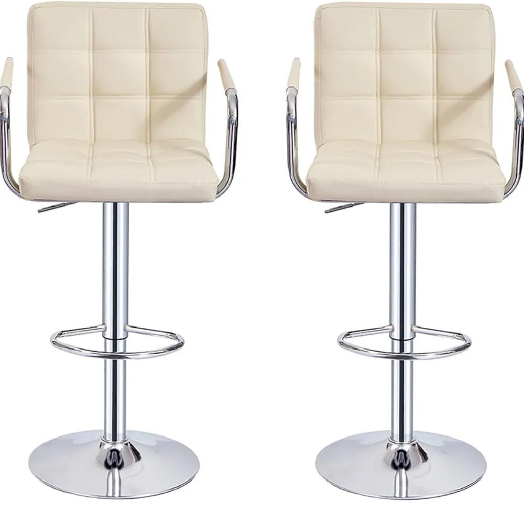 Set of 2 Stools with Armrest Swivel Chair Metal Chrome Leg Home Breakfast Stool
Cream

Flat pack Assembly required
Can be assembled on request for free.

See pictures for more details

Local Delivery available for extra cost depending on your post code