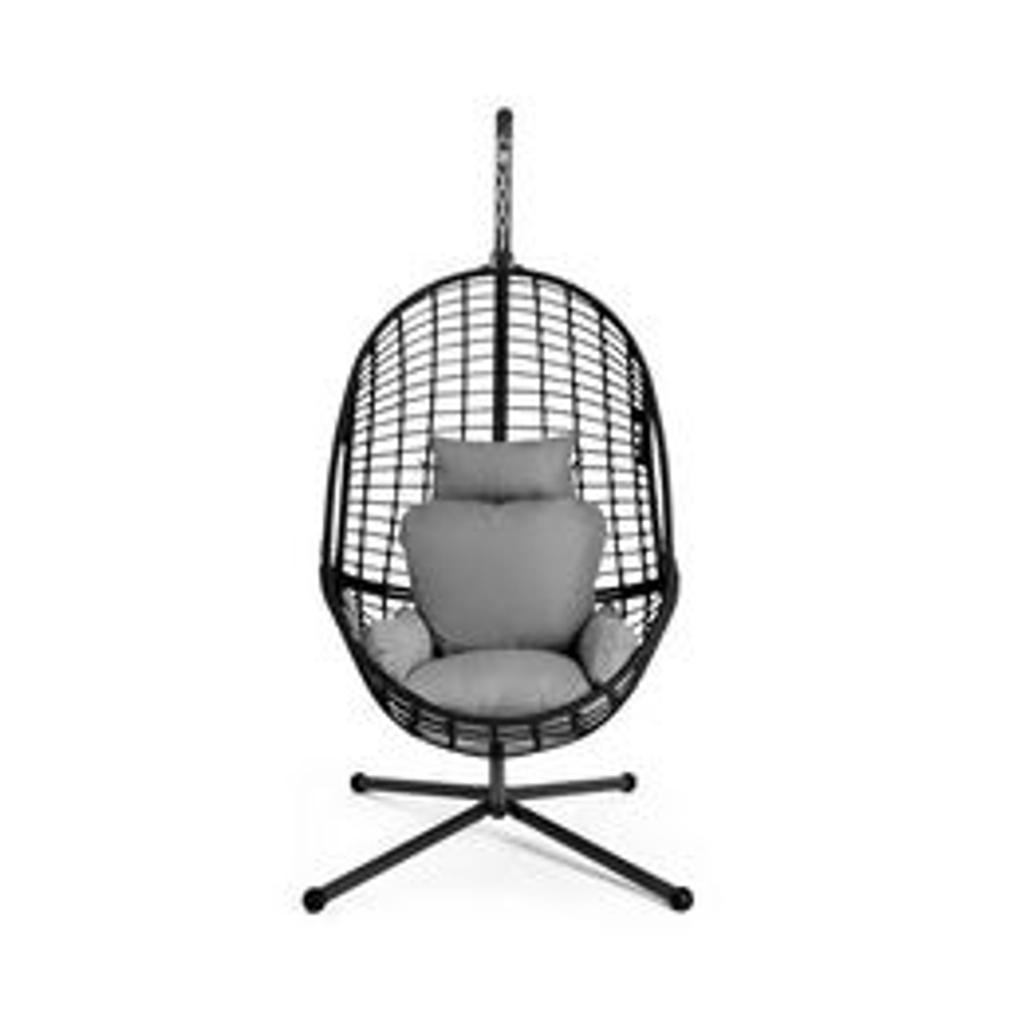 Jaye Hanging Egg Chair - Black

🔶New/other. Flat packed🔶
Item is in very good overall condition item that may have small cosmetic defects as marks, scratches classified as opened and unit assembly.

Made from steel and rattan effect.
Fabric made from polyester.
Cushion included
Size H197, W110, D96cm.
Weight 28.5kg

🔶Check our other items🔶