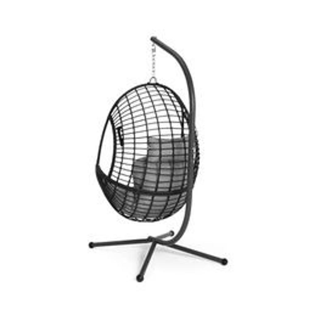 Jaye Hanging Egg Chair - Black

🔶New/other. Flat packed🔶
Item is in very good overall condition item that may have small cosmetic defects as marks, scratches classified as opened and unit assembly.

Made from steel and rattan effect.
Fabric made from polyester.
Cushion included
Size H197, W110, D96cm.
Weight 28.5kg

🔶Check our other items🔶