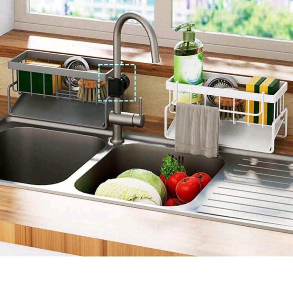 black sink drain rack, plastic material, hanging design for cloth, space saver and organiser. suitable for kitchen countertop, laundry sink and bathroom. vanity multi purpose use.
measurements on pic