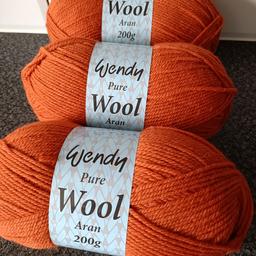 3 brand new Wendy pure aran wool balls labels still attached perfect condition, 200grams per ball, ready to use from pet and smoke free home all 3 for £10