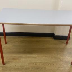 Desk Tables £20 each

8 Available in a fair to good condition.

Solid sturdy metal tables with red legs, which can be used for many uses.

Tables are stackable to create more space for your area.

Height – 70cm

Table Top Width – 120cm

Table Top Length – 60cm

Collection from B15 2AF post code.